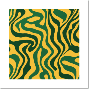 Abstract swirls retro yellow green vibrant pattern Posters and Art